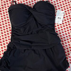 Elegant Black Women's Ruched swim dress